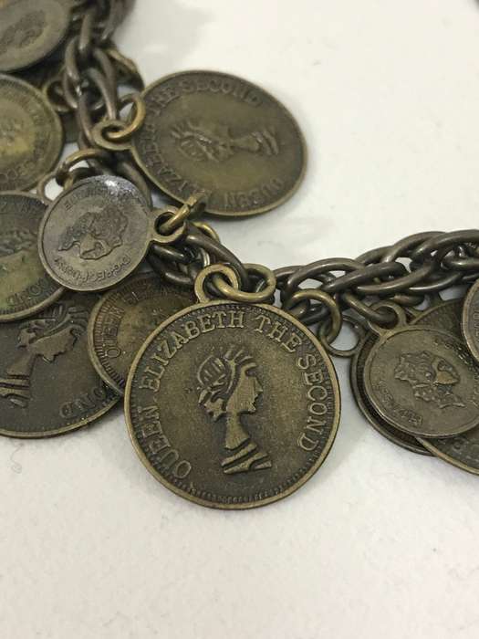 Vintage Queen Elizabeth 2nd coins bracelet Oxidised bracelet