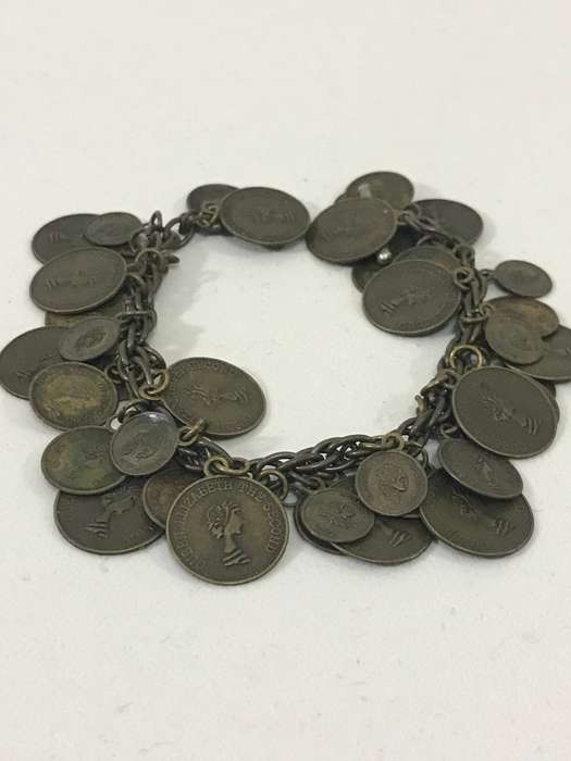Vintage Queen Elizabeth 2nd coins bracelet Oxidised bracelet