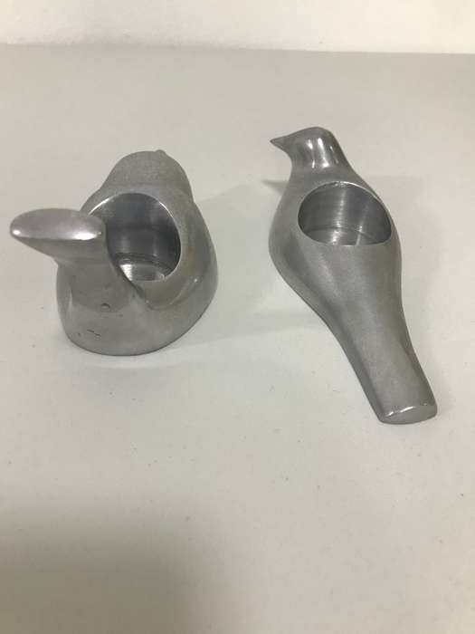 Two Heavy Birds Candle Holder Solid Silver Metal