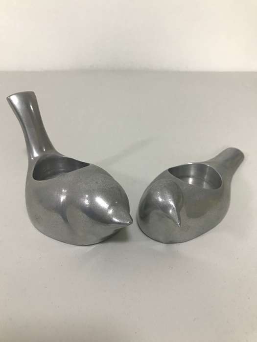 Two Heavy Birds Candle Holder Solid Silver Metal