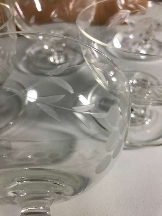 Five Elegant Dessert Bowls etched flowers with raised foot