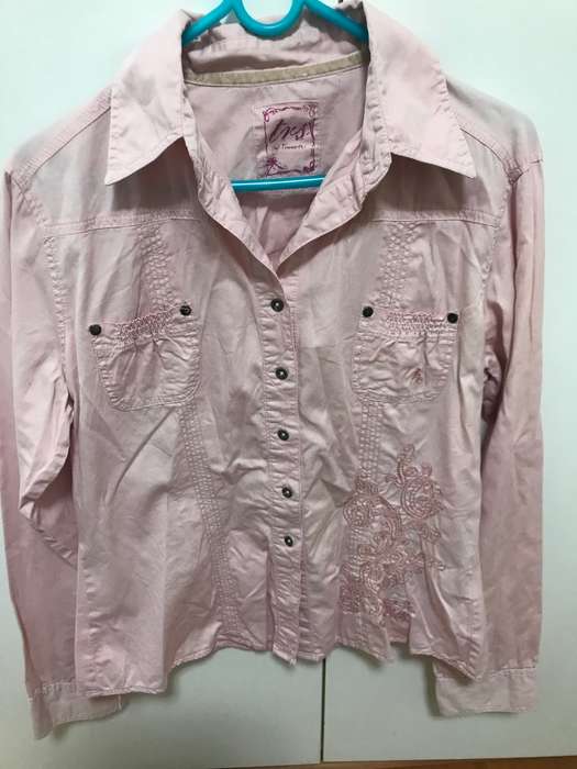 Ladies pink shirt embroidery infront size 38