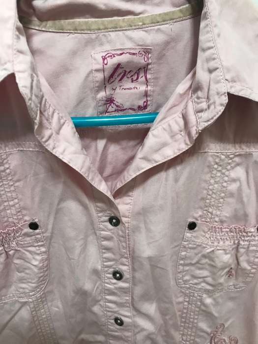 Ladies pink shirt embroidery infront size 38