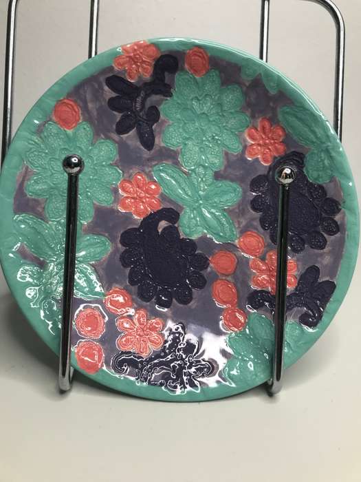 Hand Painted Pottery Bowl Flower Design Numbered at back 88559