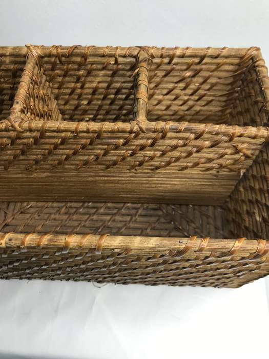 Large Rectangle Storage Basket,Dividers Basket Hand Woven with Handle,Organizing Wicker Basket Pantr