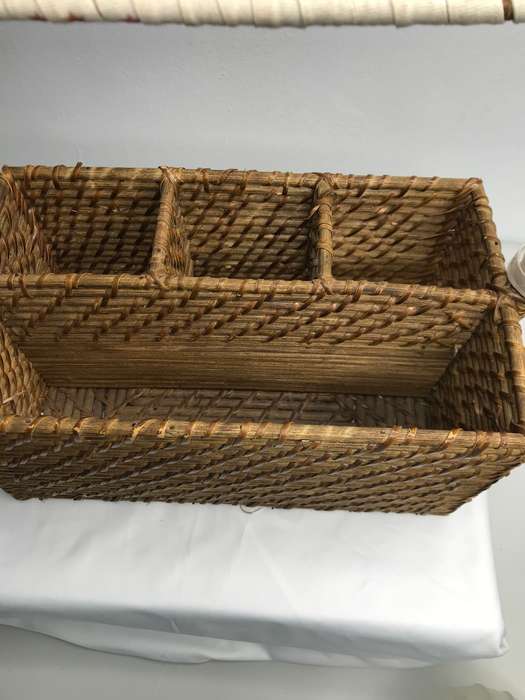 Large Rectangle Storage Basket,Dividers Basket Hand Woven with Handle,Organizing Wicker Basket Pantr