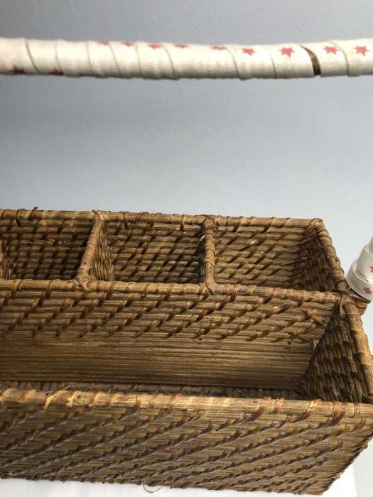 Large Rectangle Storage Basket,Dividers Basket Hand Woven with Handle,Organizing Wicker Basket Pantr