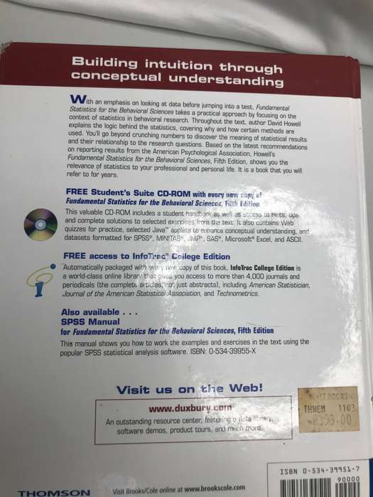 Book Fundamental Statistics for the Behavioural Sciences David C. Howell 5th Edition