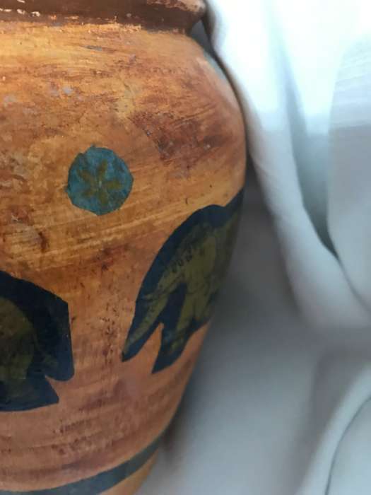 Pottery Vase orange Hand painted elephants