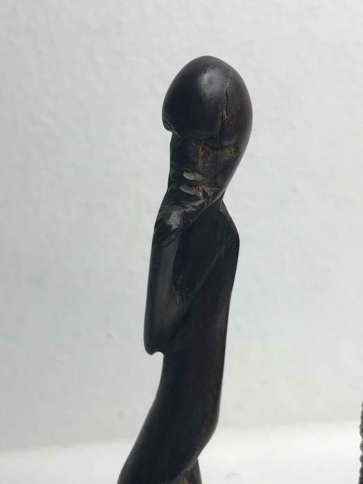 Wood Art Statues Hand Carved two African men and one African woman Two with Beads 20-23cm