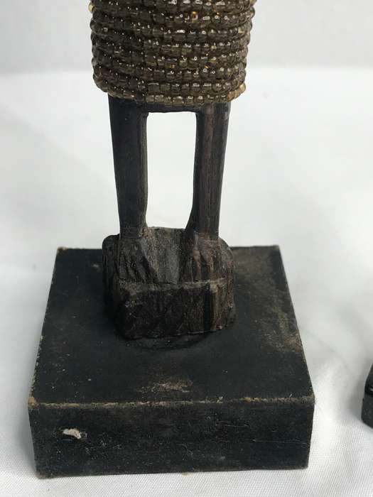 Wood Art Statues Hand Carved two African men and one African woman Two with Beads 20-23cm