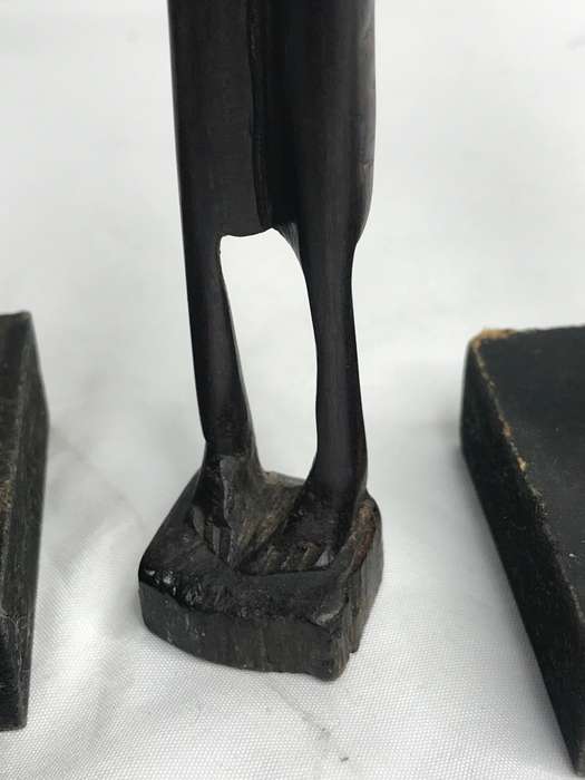 Wood Art Statues Hand Carved two African men and one African woman Two with Beads 20-23cm