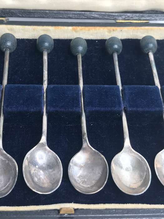 Antique Cased Coffee Bean Spoons with markings as per picture