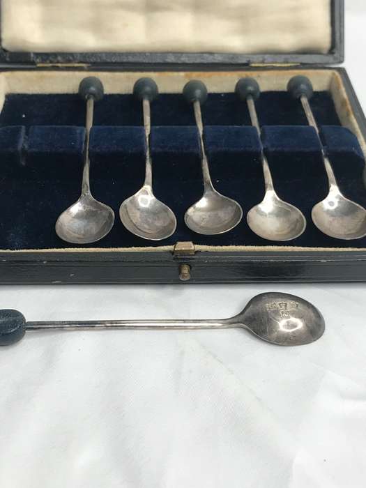 Antique Cased Coffee Bean Spoons with markings as per picture