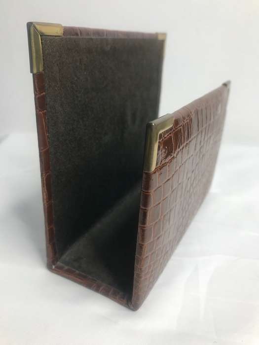 Crocodile Skin Book Letter Holder with gold plated edges Vintage Desk Decor