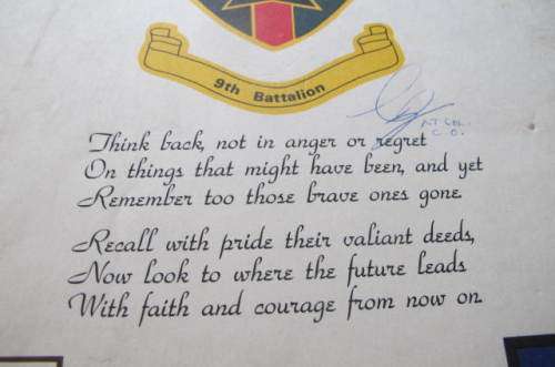RHODESIA - BUSH WAR - 9TH BATTALION RHODESIA REGIMENT SIGNED BY COMMANDING OFFICER