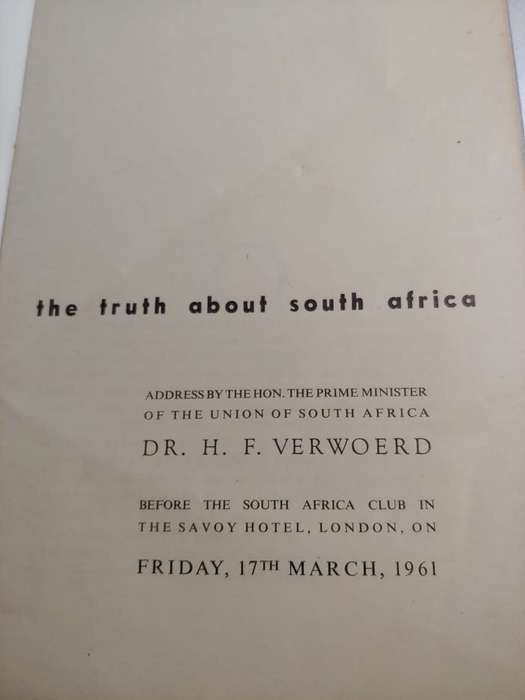 The Truth About South Africa - Dr H. F. Verwoerd