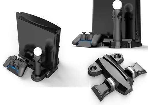 Playstation 3  Multi-Function  Blue light 3 in 1 Charging Station w/  PS3 Console Stand