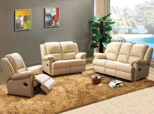 3 Piece Leatherette Recliner set (6 Seater) (Beige)