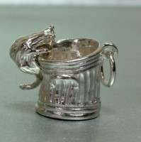 STERLING SILVER MOVING CAT DIVING IN DUSTBIN CHARM