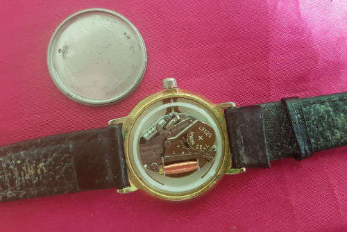Vintage JETIME watch JAPAN Movement - Glass Cracked -working -new Battery-Leather strap 32mm