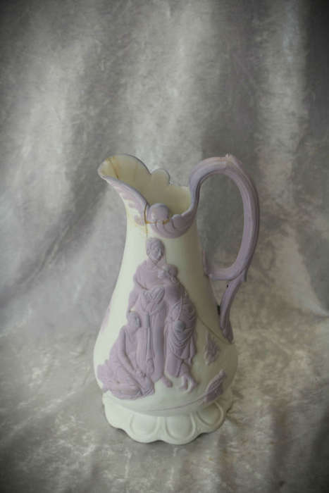 Antique 1847 Samual Alcock & Son Naomi & Her Daughters-In-Law Lavender Parian Jug-Repaired