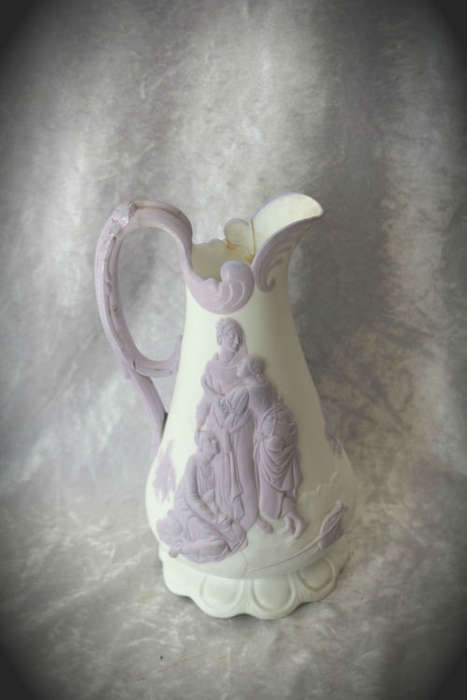Antique 1847 Samual Alcock & Son Naomi & Her Daughters-In-Law Lavender Parian Jug-Repaired
