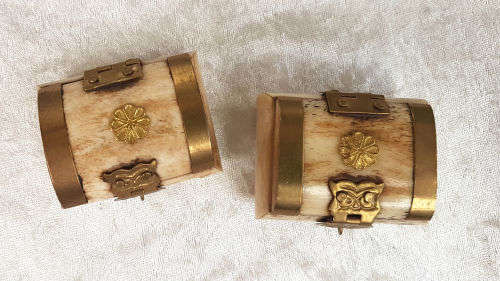 2 Hand Made Bone and Brass Trinket Boxes 30x55x45mm