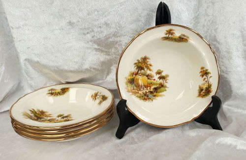 5 x 1950's Alfred Meakin "THE HAYRIDE " Pattern Dessert Bowls -35 x 165mm