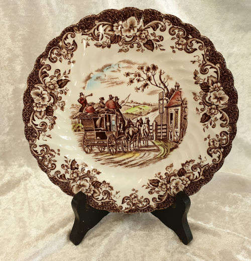 Vintage Johnson Bros Plate Coaching Scenes "GATE KEEPER" Genuine Hand Engraving 175mm (11 available)
