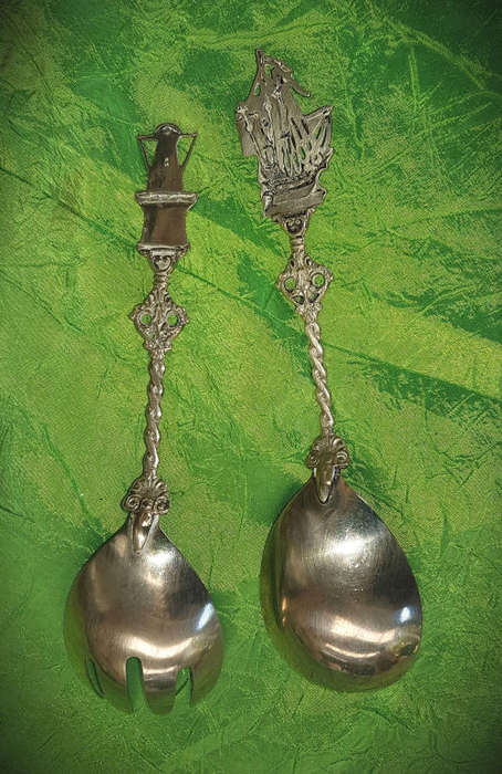 Vintage Dutch salad serving set -spoon and fork