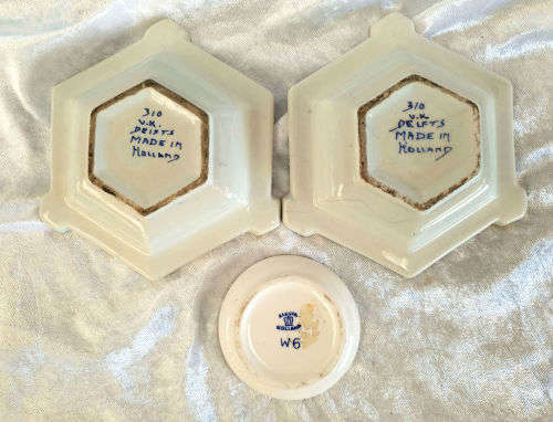 2 Antique Delft  Ashtrays 115mm  and small Delft tray 61mm- Made in Holland
