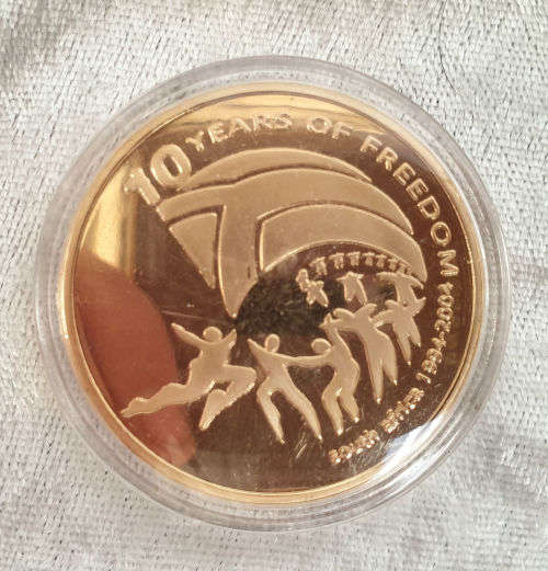 One Troy Ounce 24K .999 Gold Clad(Plated) Nelson Rolihlahla Mandela 10 Years Freedom Tribute Coin