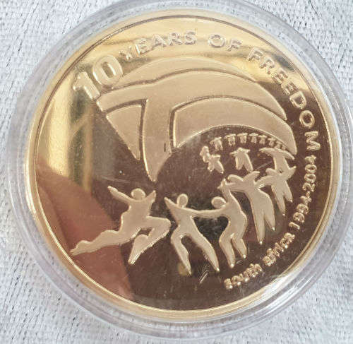 One Troy Ounce 24K .999 Gold Clad(Plated) Nelson Rolihlahla Mandela 10 Years Freedom Tribute Coin