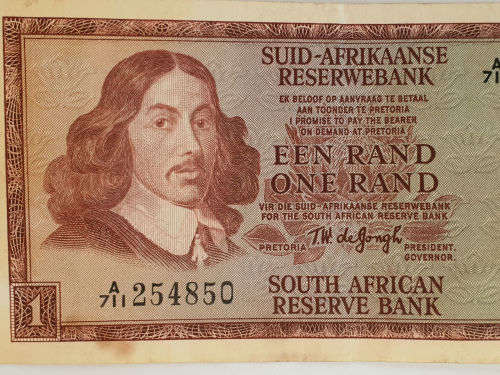 1968-1972 -1 Rand Afrikaans - English- Signature T.W. de Jongh