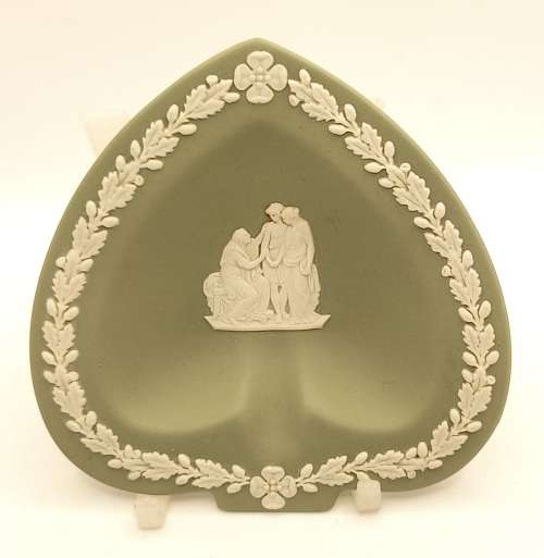 Vintage Wedgwood Green Jasperware Spade Tray Made in England 115x113mm
