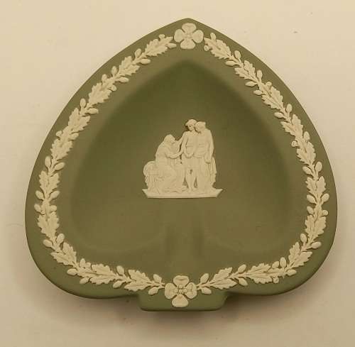 Vintage Wedgwood Green Jasperware Spade Tray Made in England 115x113mm