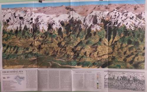 1988 Folded Wall Map of Mount Everest Published By National Geographic 57x91cm