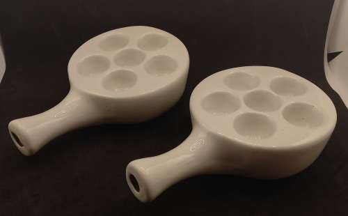 2 x Vitreous China G.C. Ware  Snail dishes made in R.S.A hold 6 snails (60x190x125mm