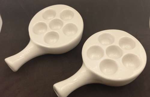 2 x Vitreous China G.C. Ware  Snail dishes made in R.S.A hold 6 snails (60x190x125mm