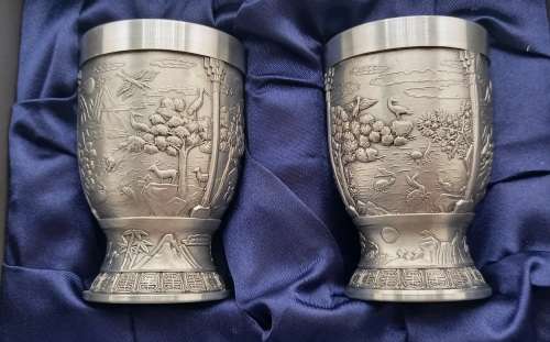 2 Detailed Renaissance Pewter Vases - Boxed 85mm- Unused
