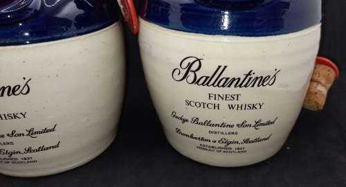 2 Vintage Original Ceramic Ballantine's Scotch Whisky Decanters -Cobalt Blue -