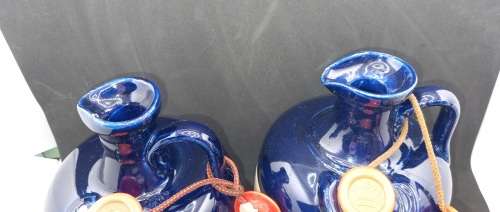 2 Vintage Original Ceramic Ballantine's Scotch Whisky Decanters -Cobalt Blue -
