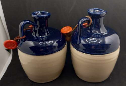 2 Vintage Original Ceramic Ballantine's Scotch Whisky Decanters -Cobalt Blue -