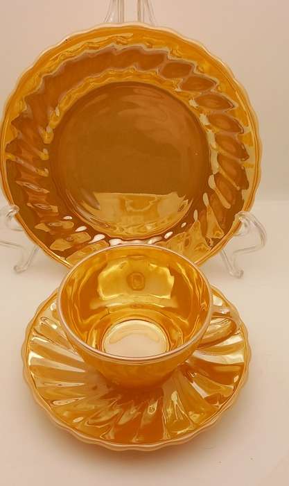 1940 -1950s Vintage Anchor Hocking Fire-King Glass Peach Lusterware Trio-USA-(12available)