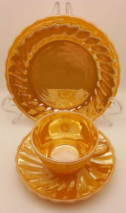 1940 -1950s Vintage Anchor Hocking Fire-King Glass Peach Lusterware Trio-USA-(12available)