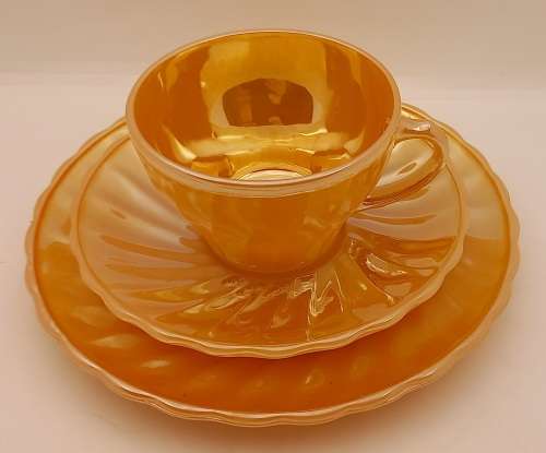 1940 -1950s Vintage Anchor Hocking Fire-King Glass Peach Lusterware Trio-USA-(12available)