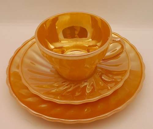 1940 -1950s Vintage Anchor Hocking Fire-King Glass Peach Lusterware Trio-USA-(12available)