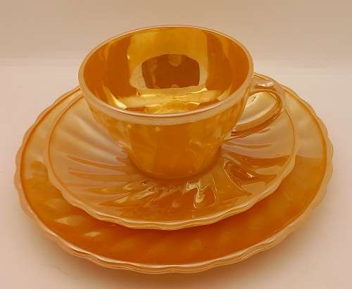 1940 -1950s Vintage Anchor Hocking Fire-King Glass Peach Lusterware Trio-USA-(12available)