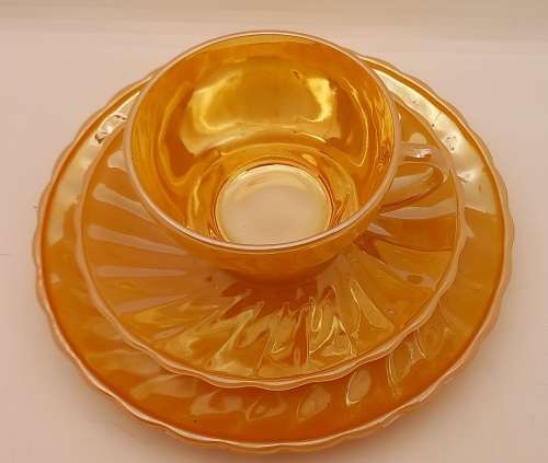 1940 -1950s Vintage Anchor Hocking Fire-King Glass Peach Lusterware Trio-USA-(12available)